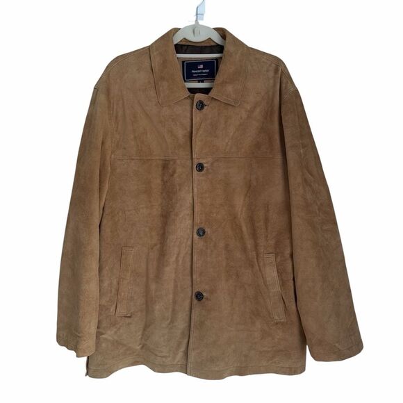 VTG 90s Newport Harbor Genuine Suede Leather Jacket Men’s Tan Washable Size L - Picture 1 of 16